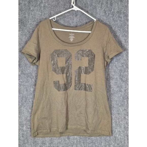 torrid Tops - Torrid Womens Plus Sz 2 Olive Green Sequin 92 Graphic Short Sleeve TShirt Casual
